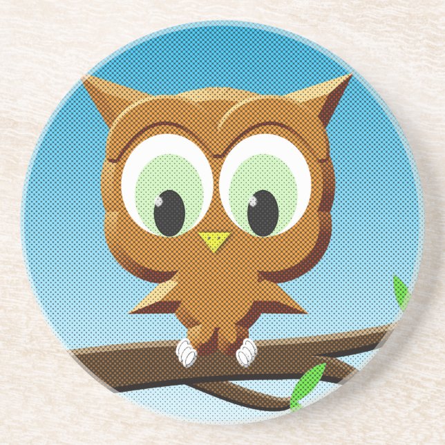Newsprint Cartoon Owl Coaster (Front)