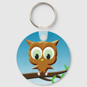 Newsprint Cartoon Owl Keychain