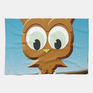 Newsprint Cartoon Owl Kitchen Towel