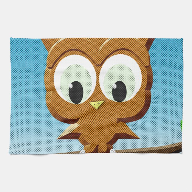 Newsprint Cartoon Owl Kitchen Towel (Horizontal)