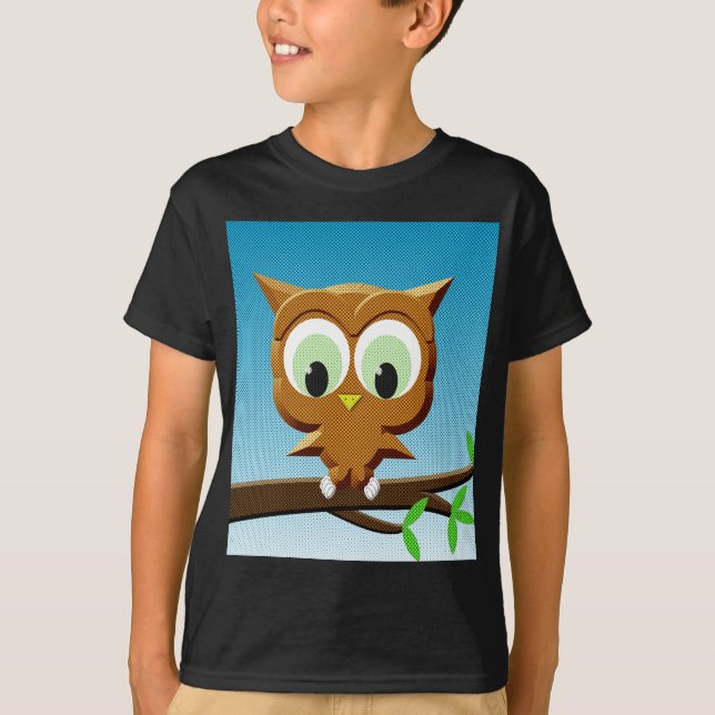 Newsprint Cartoon Owl T-Shirt (Front)