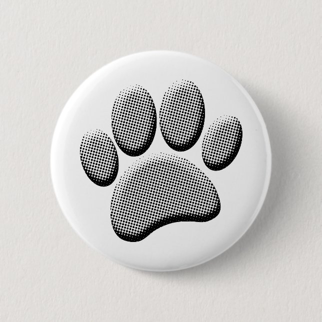 Newsprint Halftone Cartoon Dog Paw Prints 2 Inch Round Button (Front)