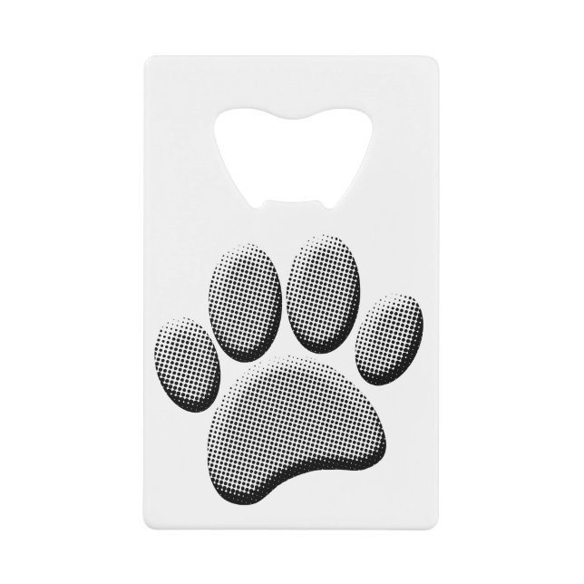 Newsprint Halftone Cartoon Dog Paw Prints Credit Card Bottle Opener (Front)