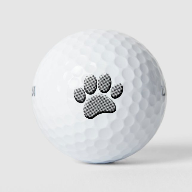 Newsprint Halftone Cartoon Dog Paw Prints Golf Balls (Front)