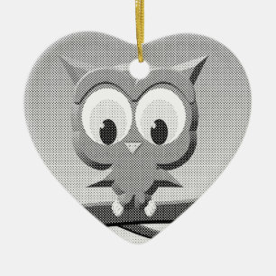 Newsprint Owl In Black And White Ceramic Ornament