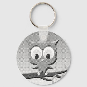 Newsprint Owl In Black And White Keychain