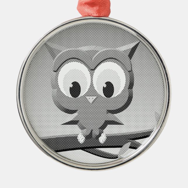 Newsprint Owl In Black And White Metal Ornament (Front)