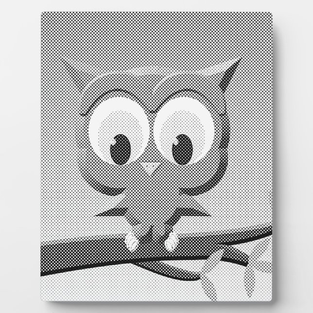 Newsprint Owl In Black And White Plaque (Front)