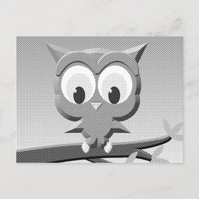 Newsprint Owl In Black And White Postcard (Front)