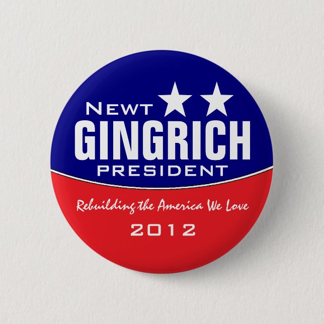Newt Gingich 2 Inch Round Button (Front)