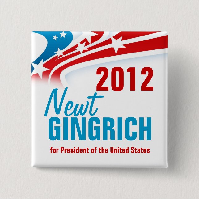 Newt Gingich 2 Inch Square Button (Front)