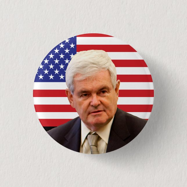 Newt Gingrich & U.S. Flag 1 Inch Round Button (Front)