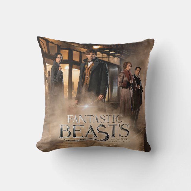 NEWT SCAMANDER™ & Co. At The Train Station Throw Pillow (Front)