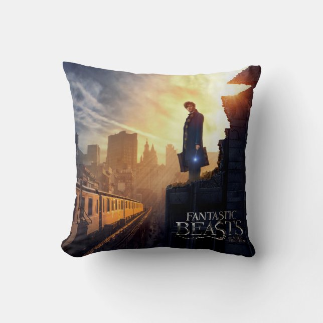 NEWT SCAMANDER™ in Destroyed Building Throw Pillow (Front)