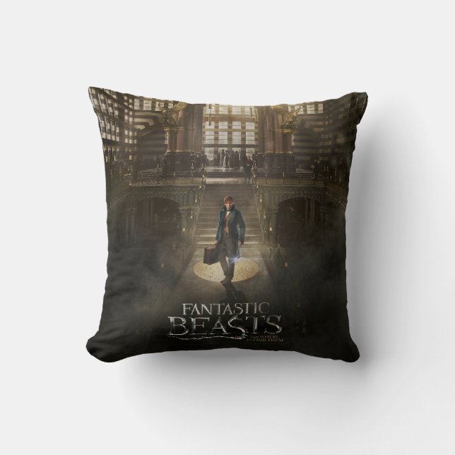 NEWT SCAMANDER™ in MACUSA™ Headquarters Throw Pillow (Front)