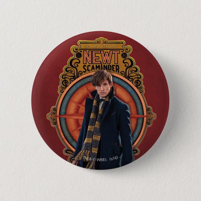 NEWT SCAMANDER™ Standing Art Nouveau Panel 2 Inch Round Button (Front)
