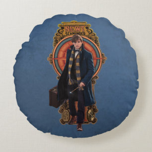NEWT SCAMANDER™ Walking Art Nouveau Panel Round Pillow