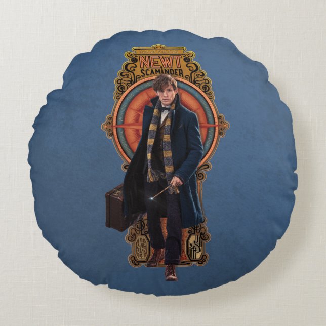 NEWT SCAMANDER™ Walking Art Nouveau Panel Round Pillow (Front)