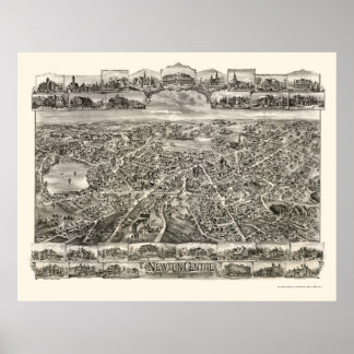 Newton Centre, MA Panoramic Map - 1897 Poster