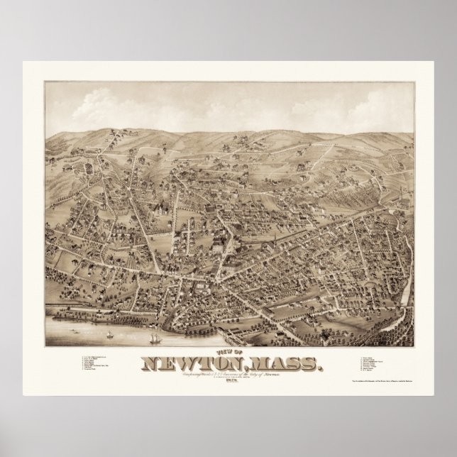Newton, MA Panoramic Map - 1878 Poster (Front)