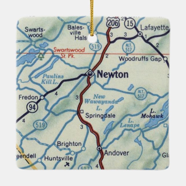 Newton NJ Retro Map Ceramic Ornament (Back)