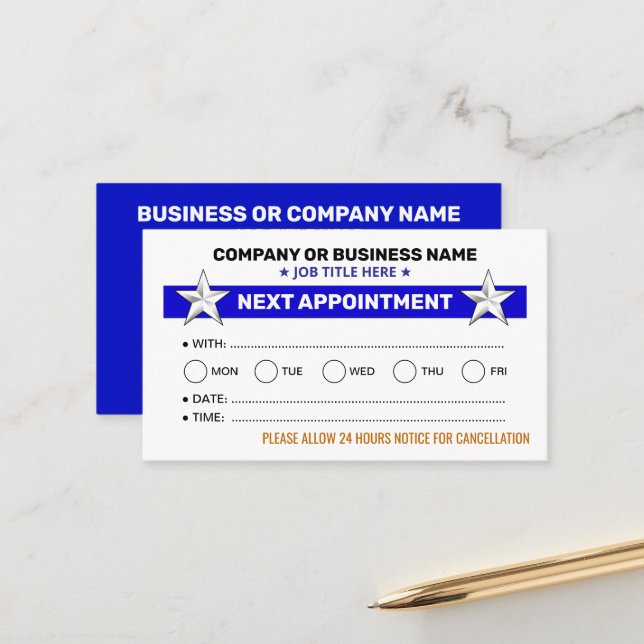 Next Appointment Reminders (Bulk Office Cards) Card (Front/Back In Situ)