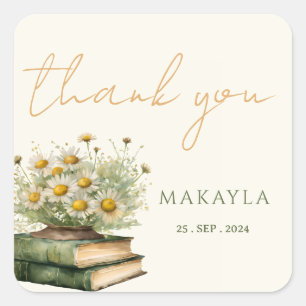 Next Chapter Boho Book Lover Floral Baby Shower Square Sticker