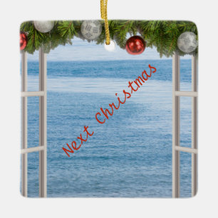 Next Christmas Ocean View Through Window Custom Ceramic Ornament