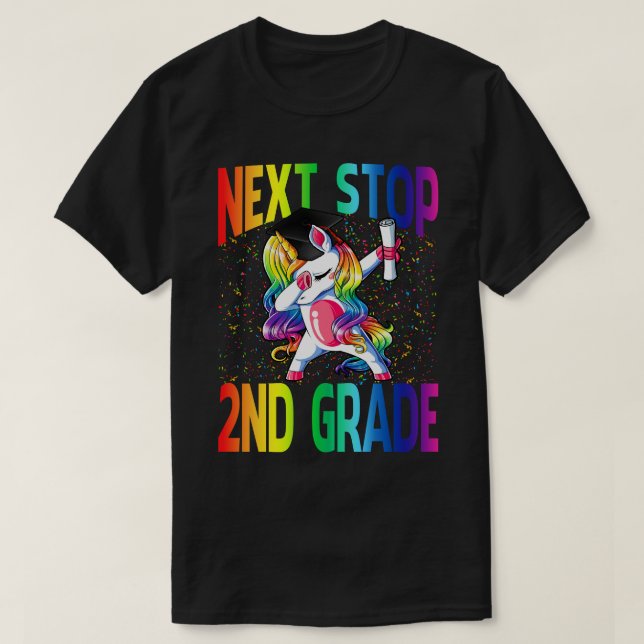 Next Stop 2nd Grade Graduation Unicorn T-Shirt (Design Front)