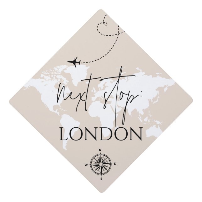 Next stop city/ country Wanderlust World Map Graduation Cap Topper (Front)