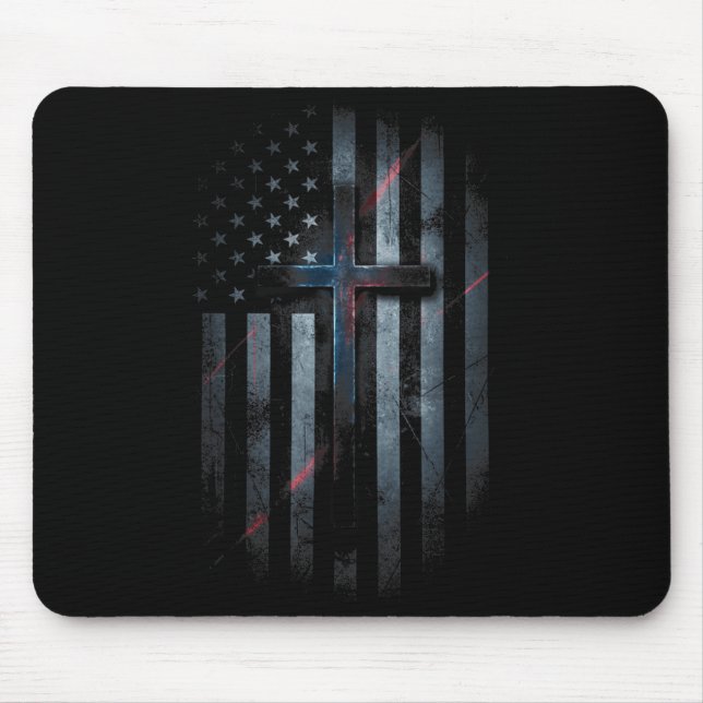 Nge American Flag And Cross Faith Family Dom Usa F Mouse Pad (Front)