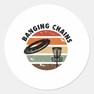 Nging Chains Disc Golf Retro Frisbee Classic Round Sticker