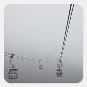 Ngong Ping Cable Car in thick fog Square Sticker