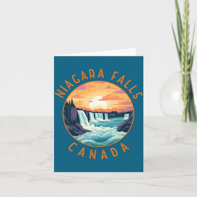 Niagara Falls Canada Retro Distressed Circle _1  Card (Front)
