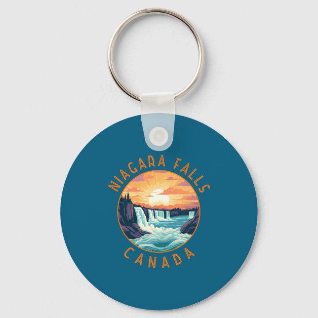 Niagara Falls Canada Retro Distressed Circle  Keychain (Front)