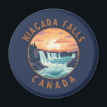 Niagara Falls Canada Retro Distressed Circle Magnet<br><div class="desc">Niagara Falls in a vector art style. Its site on the Niagara River's western shore overlooks the Horseshoe Falls,  the cascades' most expansive section.</div>