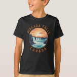 Niagara Falls Canada Retro Distressed Circle T-Shirt<br><div class="desc">Niagara Falls in a vector art style. Its site on the Niagara River's western shore overlooks the Horseshoe Falls,  the cascades' most expansive section.</div>
