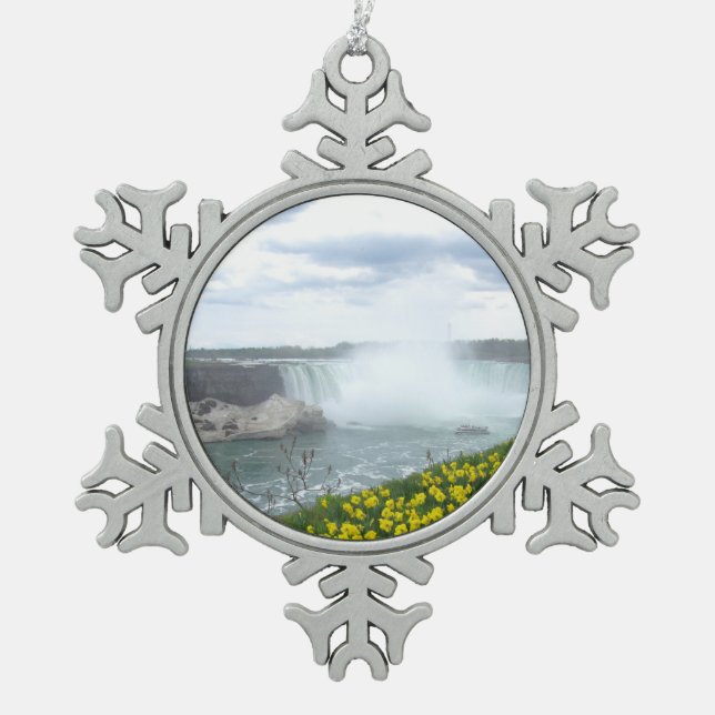 Niagara Falls Canadian Side Snowflake Pewter Christmas Ornament (Front)