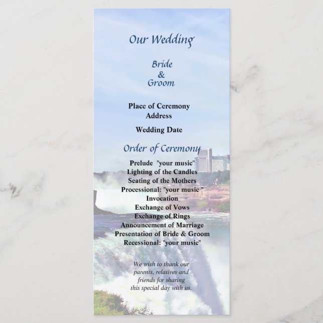 Niagara Falls NY Under the Rainbow Wedding Program (Front)