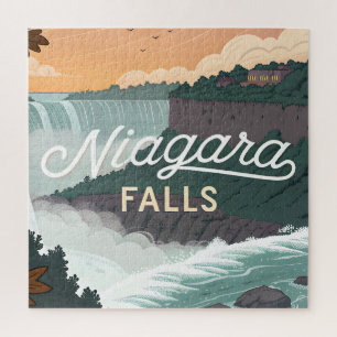 Niagara Falls Retro Vintage Poster Illustration Jigsaw Puzzle