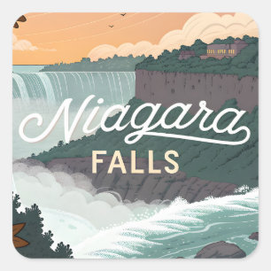 Niagara Falls Retro Vintage Poster Illustration Square Sticker