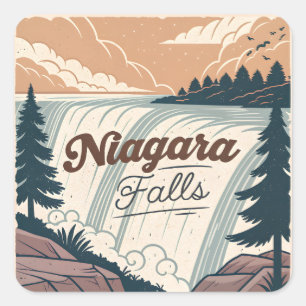 Niagara Falls Vintage Retro Travel Illustration Square Sticker