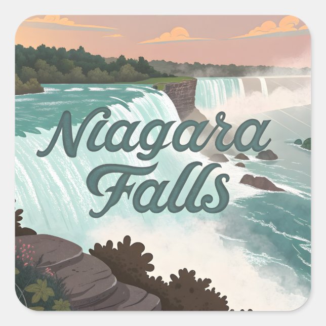 Niagara Falls Vintage Textured Illustration Square Sticker (Front)