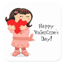 NIbbling Heart Valentine's Day Girl Square Sticker