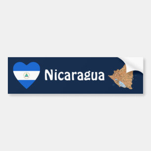 Nicaragua Flag Heart + Map Bumper Sticker