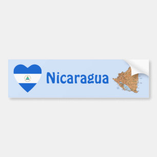 Nicaragua Flag Heart + Map Bumper Sticker