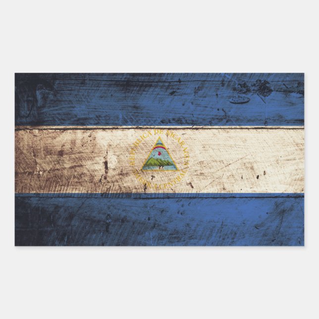 Nicaragua Flag on Old Wood Grain Sticker (Front)