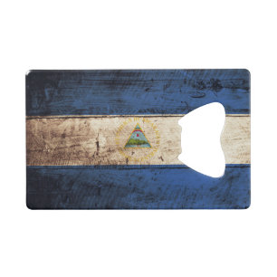 Nicaragua Flag on Old Wood Grain Wallet Bottle Opener