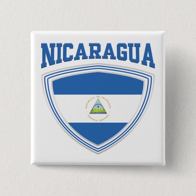 Nicaragua Flag Shield 2 Inch Square Button (Front)