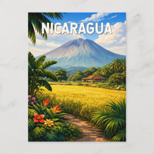 Nicaragua Illustration Travel Art Vintage Postcard